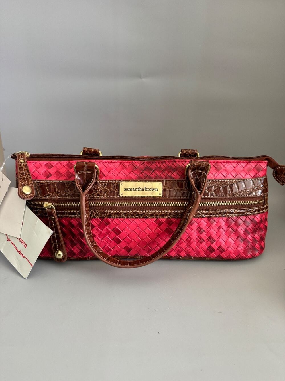 Samantha Brown Travel Bag Insulated Wine Bag handbag Lunch Drink Wine Red Brown